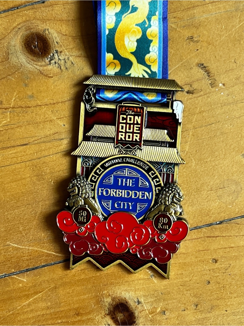 The Conqueror Virtual Challenge Forbidden City Medal Pendant - Red, Blue, Gold